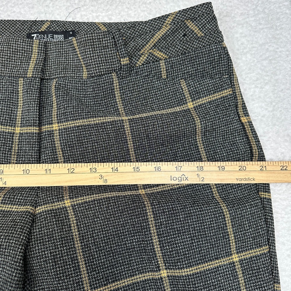 7th Avenue Design Studio Plaid Dress Pants Black‎ Gray Yellow Women's 12 - Picture 3 of 12